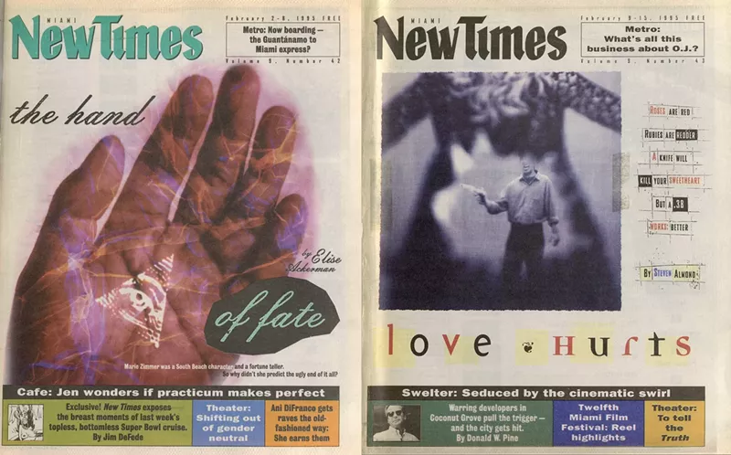 Image: Covers of the February 2-8, 1995, and February 9-15, 1995, print editions of Miami New Times