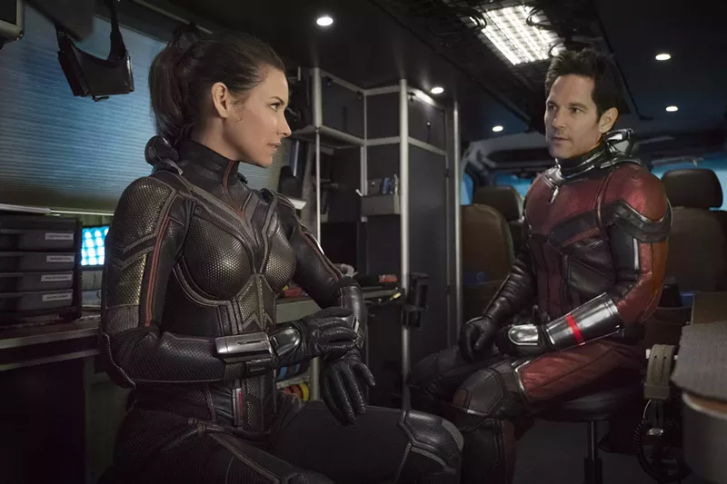 Image: In Ant-Man and the Wasp, Evangeline Lilly (left) has a higher profile as Hope Van Dyne than she did in the first Ant-Man film while Paul Rudd continues his goofy antics in the title role.