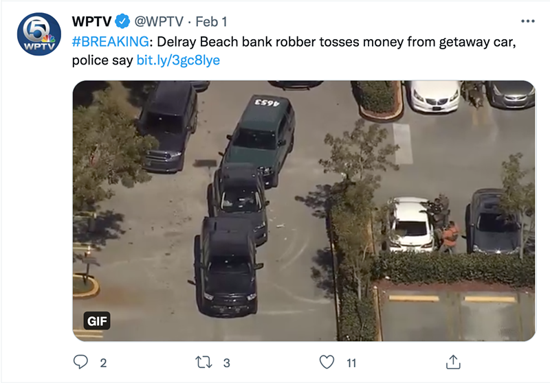 Image: A bank robbery suspect tossed cash into the wind at a church in Miami Gardens.