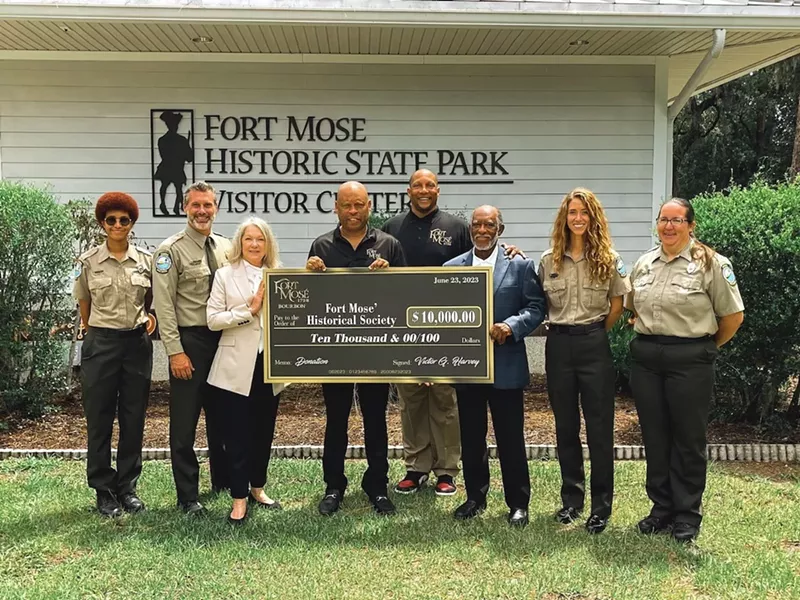 Image: Victor George Spirits makes a $10,000 donation to the Fort Mosé Historical Society in June 2023.
