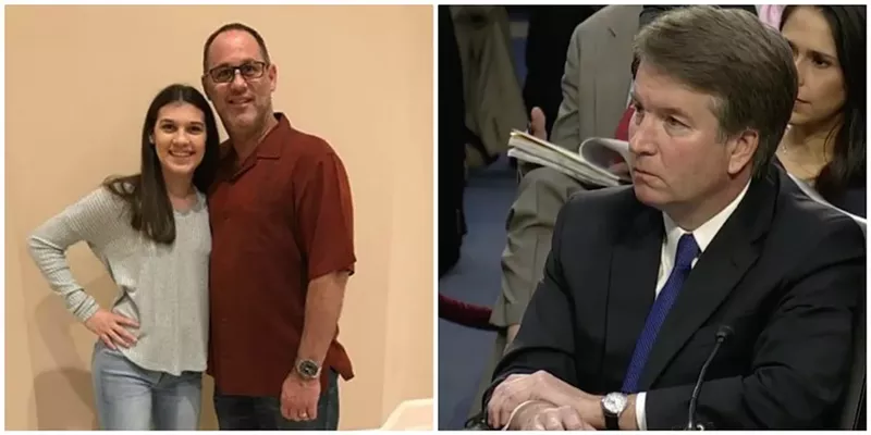 Image: Fred Guttenberg (left), whose daughter Jaime was killed in the Parkland massacre, tried to shake Brett Kavanaugh's hand at his Supreme Court hearing today and was rebuffed.