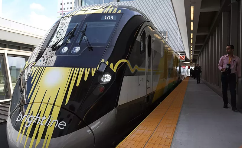 Image: A Brightline train at MiamiCentral terminal during the inaugural trip from Miami to West Palm Beach on May 11, 2018.