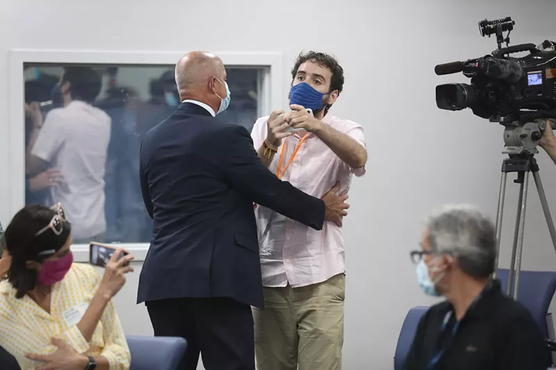 Image: Thomas Kennedy interrupts Gov. Ron DeSantis at his press conference in July 2020.