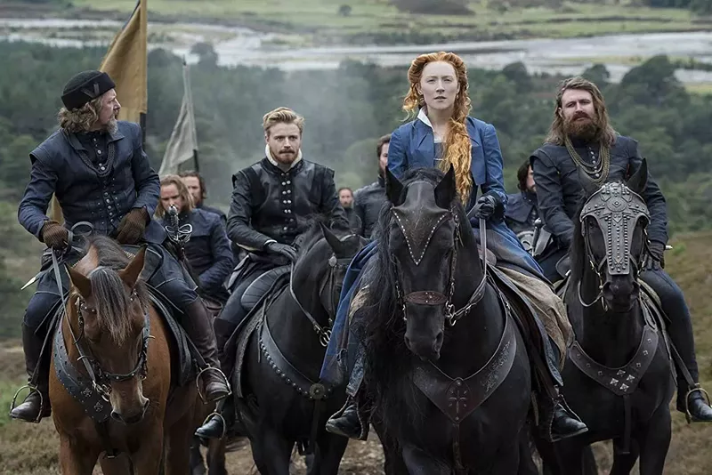 Image: Saoirse Ronan plays Mary Stuart, riding alongside a group of men including cousin Henry Stuart (Jack Lowden) in Josie Rourke’s intimate Mary Queen of Scots, a film that examines men’s hostility to a woman with power.
