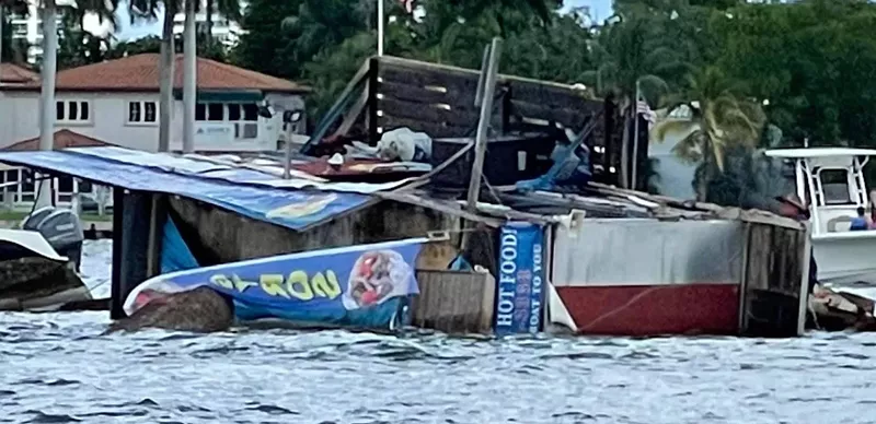 Image: Jay's Sandbar Food Boat shortly after it capsized on May 8, 2022.