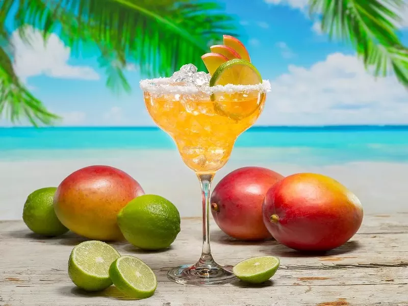 Image: A mango margarita made with J.F. Haden's mango liqueur.