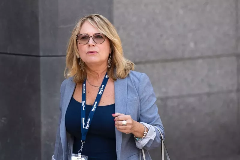 Image: Miami Herald reporter Julie K. Brown exits federal court following a bail hearing for Jeffrey Epstein on July 15, 2019.