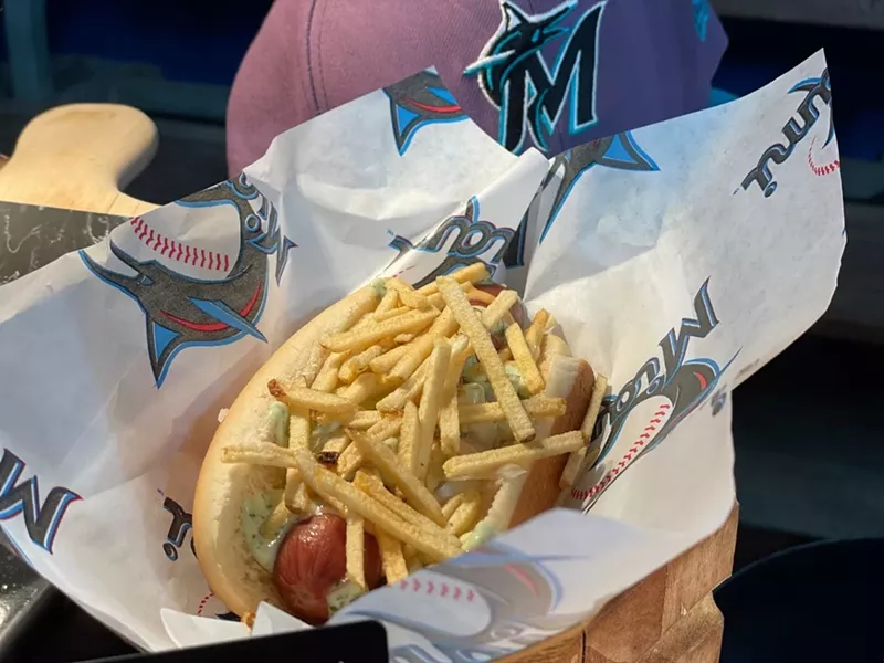 Image: The hot dog completa puts a Miami twist on a ballpark classic.