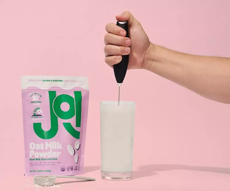 Image: Joi powdered oat milk is the first dairy alternative to come in fully compostable packaging.