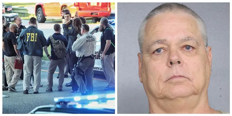 Image: Left: Law enforcement responds to a shooting at Marjory Stoneman Douglas High School. Right: School resource officer Scot Peterson.