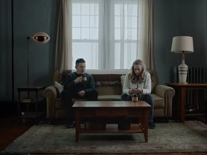 Image: Ethan Hawke (left) plays Ernst Toller, a preacher losing his faith in his institution, and Amanda Seyfried is Mary, a pregnant parishioner who shakes off existential dread and soldiers on, in Paul Schrader’s First Reformed.