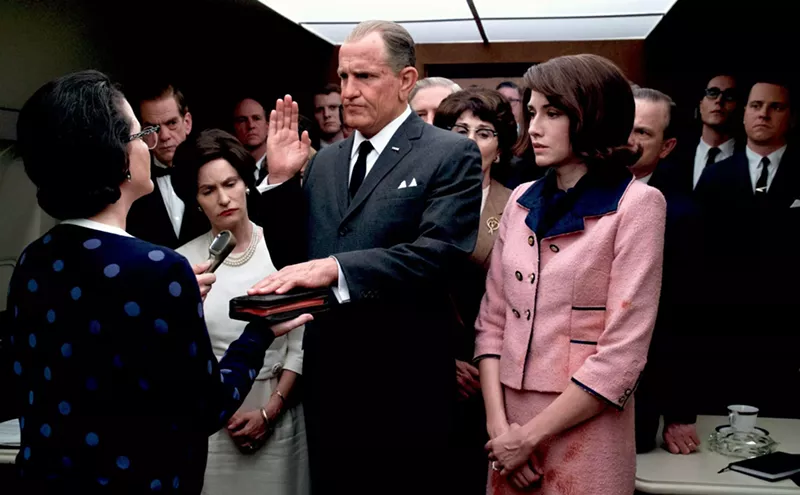 Image: LBJ stars Woody Harrelson (middle) as the 36th president and Jennifer Jason Leigh (left) as his wife Lady Bird in Rob Reiner's portrait of a resolutely unlovable vulgarian who, due to a cruel accident of history, ascends to the Oval Office.