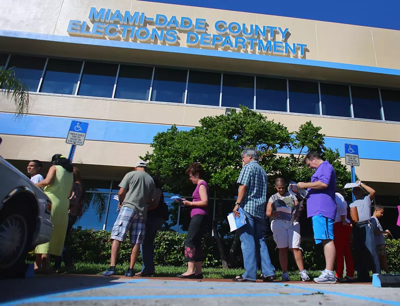 Image: Voters gather outside the Miami-Dade County Elections Department.