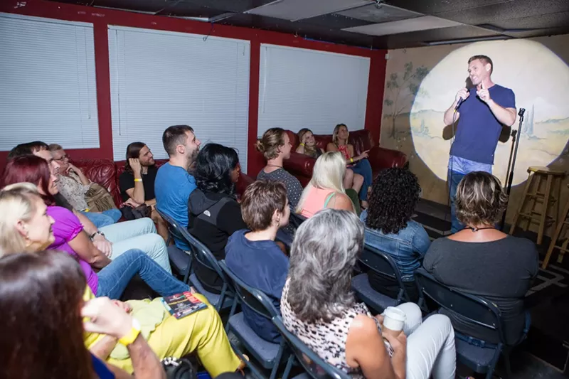 Image: Comedian Brett Engle performs at Spill the Beans.