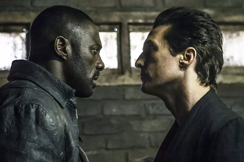 Image: There's bad blood between Gunslinger Roland Deschain (Idris Elba, left) and The Man in Black (Matthew McConaughey) in The Dark Tower.