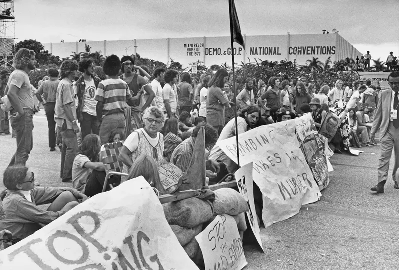 Image: Protesters outside the Miami Beach Convention Center during the 1972 Republican National Convention