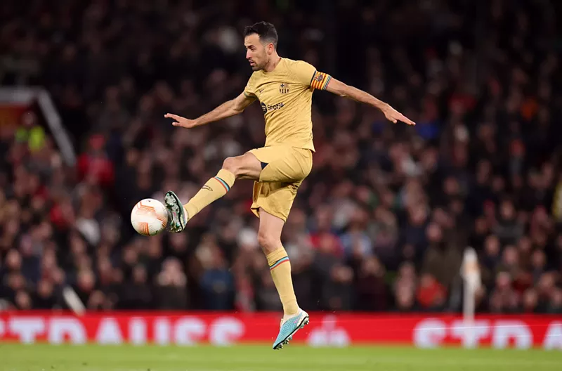 Image: Sergio Busquets of FC Barcelona in a match against Manchester United at Old Trafford on February 23, 2023, in Manchester, England.