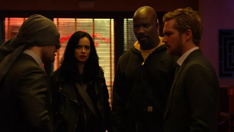Image: The Defenders are a mighty Marvel force in a Netflix show that stars (from left) Charlie Cox, Krysten Ritter, Mike Colter and Finn Jones.